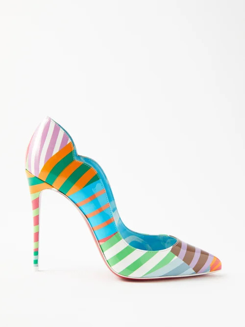 Christian Louboutin - Hot Chick 100 Striped Patent-leather Pumps - Womens - Multi | Matches (US)