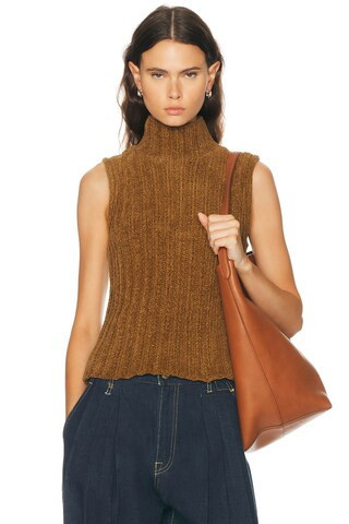 R13 Ribbed Sleeveless Turtleneck Sweater in Brown | FWRD 