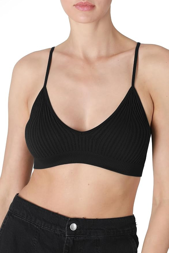 NIKIBIKI Women Seamless Ribbed V-Neck Bralette, Made in U.S.A, One Size | Amazon (US)