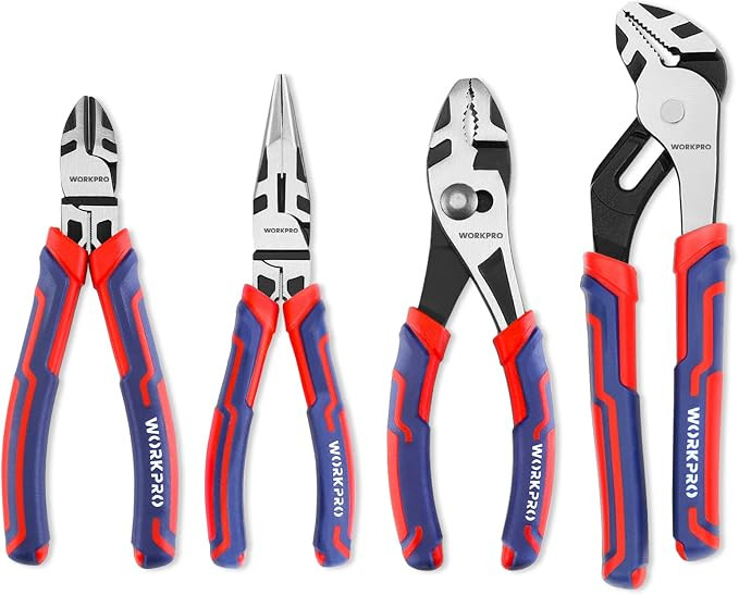 WORKPRO 4-Piece Pliers Set | Premium CR-V Construction Tool Set Including Long Nose, Diagonal Cut... | Amazon (US)