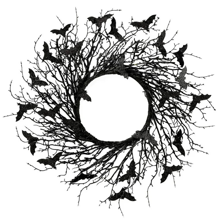 MYFLOCY Black Halloween Wreaths 17.72 Inch Front Door Outdoor Bat Gothic Fall Decorations | Walmart (US)