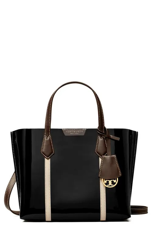 Tory Burch Perry Small Triple Compartment Patent Leather Tote in Black at Nordstrom | Nordstrom