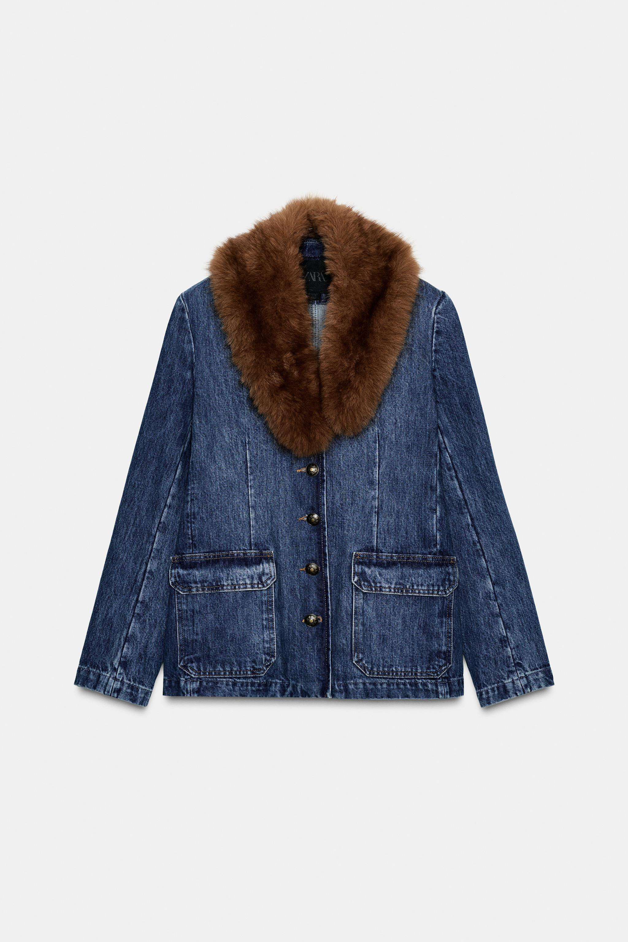 DENIM BLAZER WITH FAUX FUR COLLAR ZW COLLECTION | Zara US