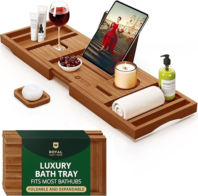 ROYAL CRAFT WOOD Premium Foldable Bathtub Tray - Wood Bath Tray for Tub, Bamboo Shelf, Expandable... | Amazon (US)