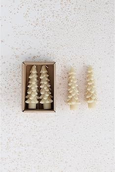 Creative Co-Op Unscented Tree Shaped Taper Candles, Eggnog, Boxed Set of 2 , 5" | Amazon (US)