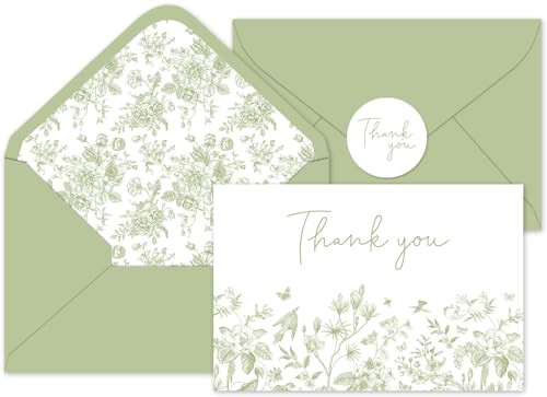 Whaline 36Pcs Sage Green Floral Thank You Cards with Envelope Stickers Green Wild Floral Thank Yo... | Amazon (US)