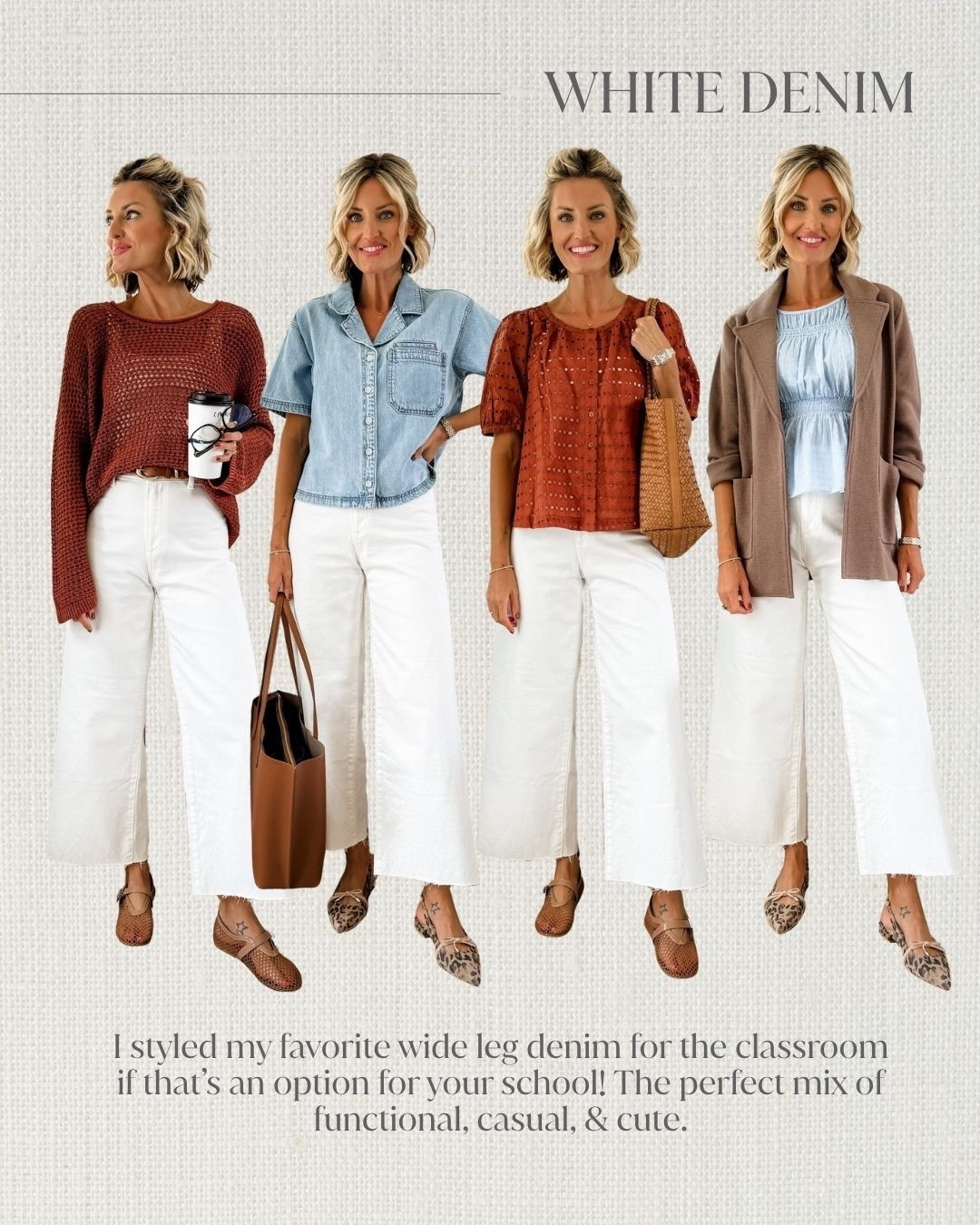 White denim is such a great closet staple to have 👏🏼 so many cute ways to style! I sized up to a 2 in these.

Loverly Grey, white denim, white jeans, white wide leg denim, white wide leg jeans, teacher looks, teacher outfit ideas, teacher workwearr

#LTKSeasonal #LTKWorkwear #LTKStyleTip