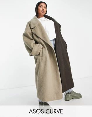 ASOS DESIGN Curve smart half and half oversized coat in stone | ASOS (Global)