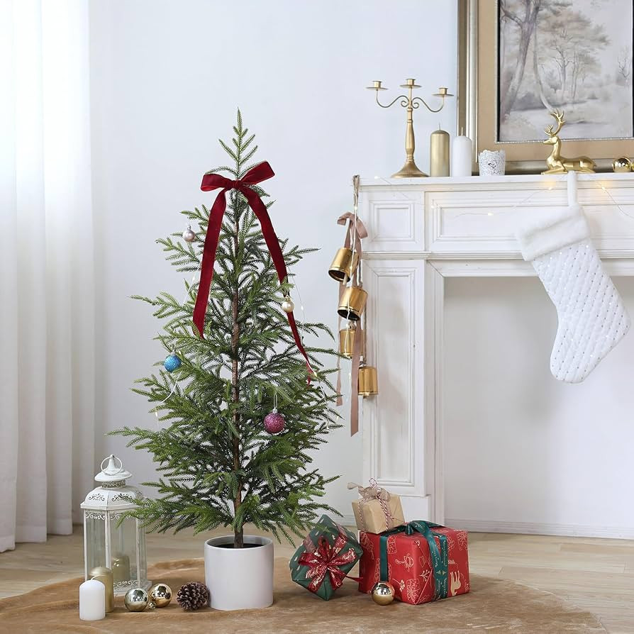 4ft Christmas Norfolk Pine Tree Artificial Christmas Tree Faux Potted Plants for Front Porch Chri... | Amazon (US)