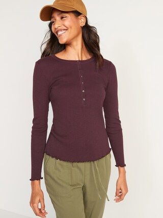 Long-Sleeve Rib-Knit Henley T-Shirt for Women | Old Navy (US)