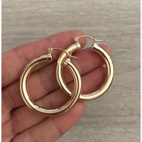 Chunky Gold Hoops, Filled Hoop Earring, 30mm Gift For Her | Etsy (US)