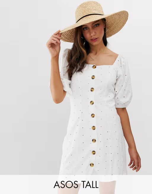 ASOS DESIGN Tall button through broderie tea dress | ASOS US