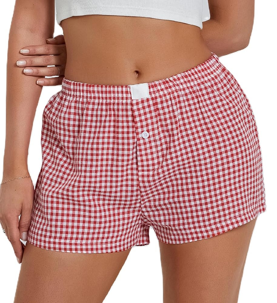 NUFIWI Women Y2k Pajamas Shorts Gingham Cute Pj Short Pants Plaid Lounge Shorts Sleep Bottoms Ela... | Amazon (US)