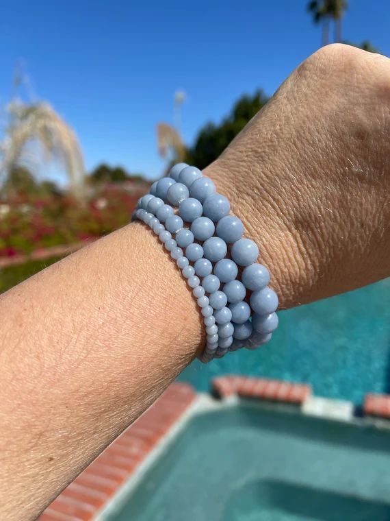 Angelite bracelet - 4mm, 6mm, 8mm, or 10mm beaded bracelet - connection with guides and angels, m... | Etsy (US)