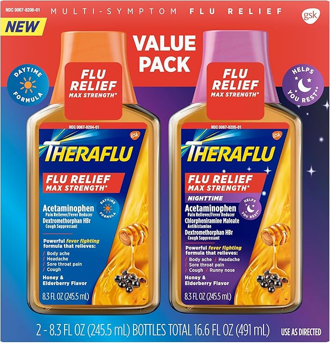 Theraflu Max Strength Daytime Flu Symptom Relief - 8.3 fl oz plus Theraflu Max Strength Nighttime... | Amazon (US)