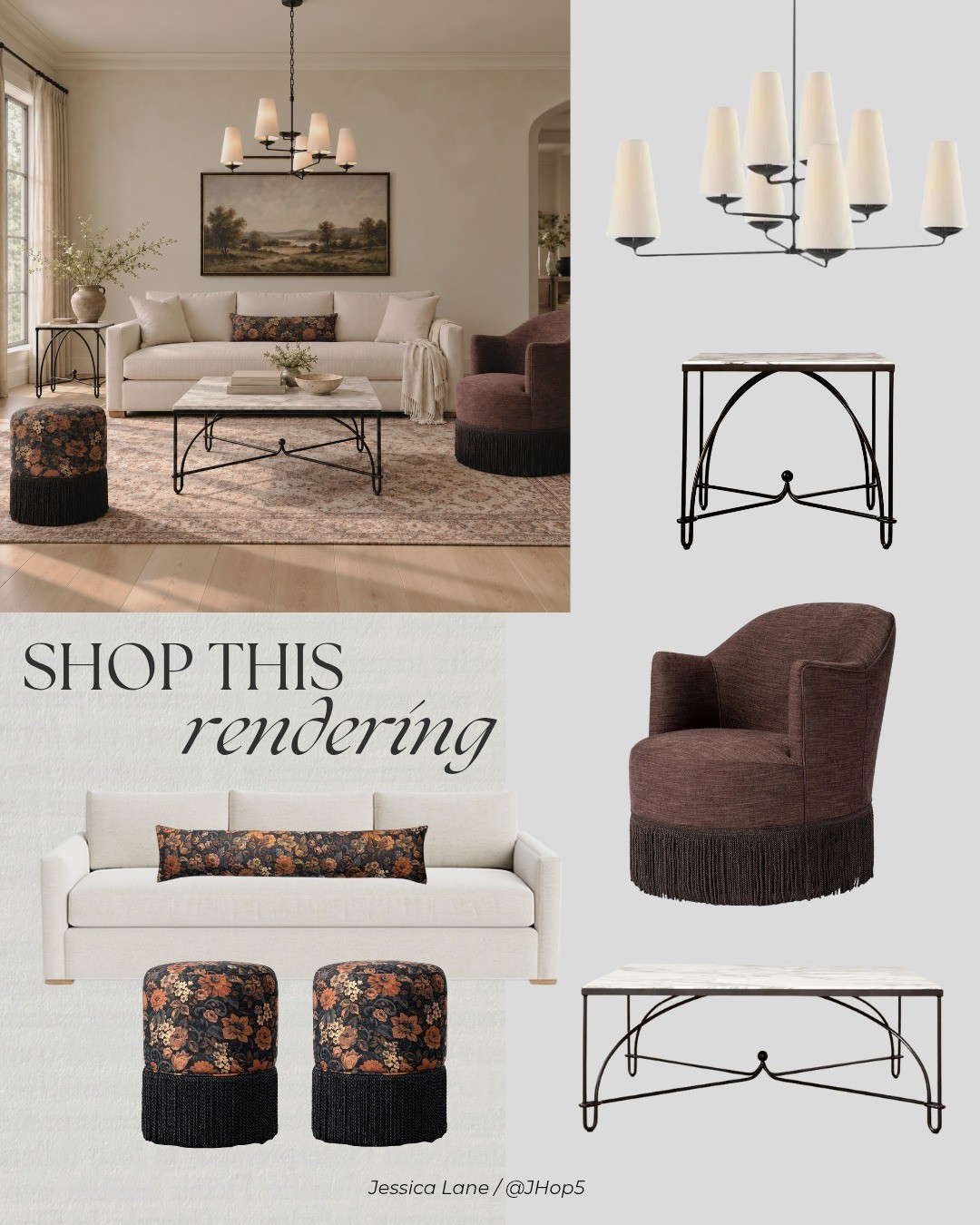 A cozy McGee & Co. living room mix with creamy upholstery, rich plum tones, floral accents and marble tables. The fringe details add such pretty texture.

#LTKHome