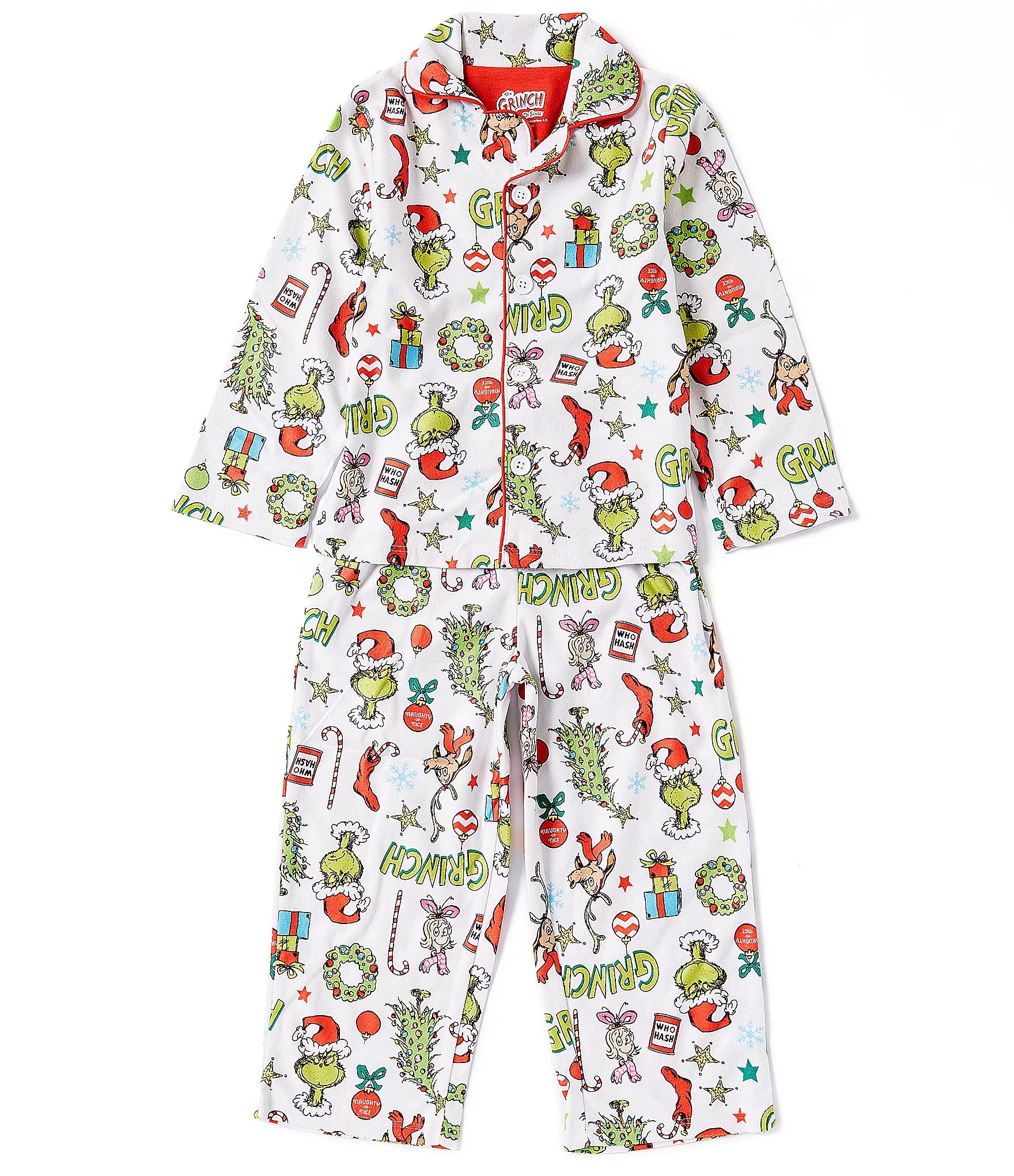 Little/Big Boys 2T-14 Long-Sleeve Grinch Brushed Micro Jersey Pajama Top & Matching Pajama Pants ... | Dillard's
