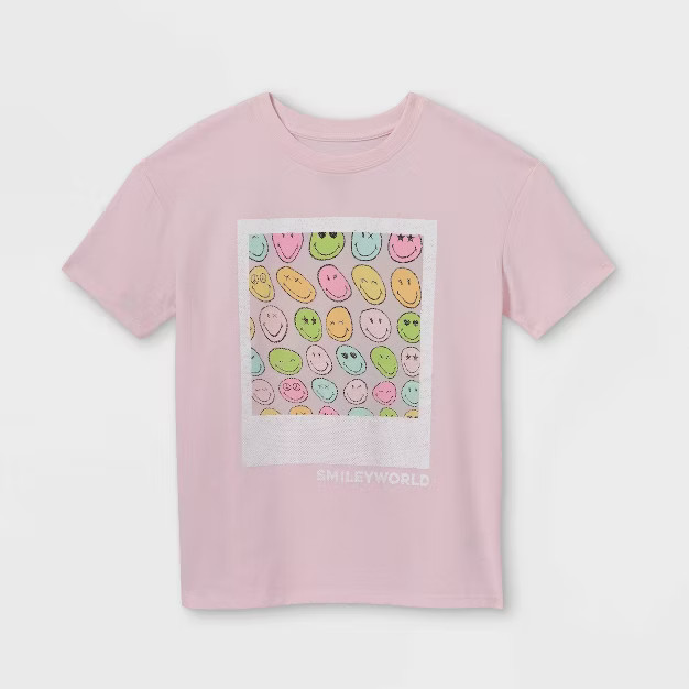 Kids' Smiley Oversized Graphic T-Shirt - art class™ Light Pink | Target