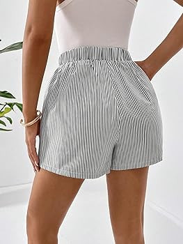 COZYEASE Women's Striped Print Elastic High Waisted Shorts Casual Wide Leg Summer Boxer Shorts wi... | Amazon (US)