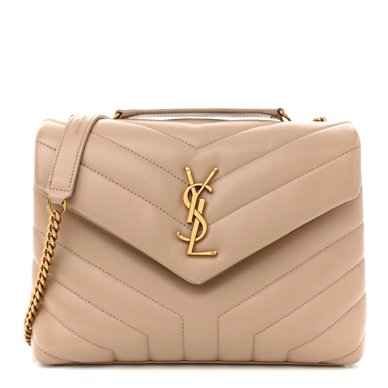 Calfskin Y Quilted Monogram Small Loulou Chain Satchel Dark Beige | FASHIONPHILE (US)