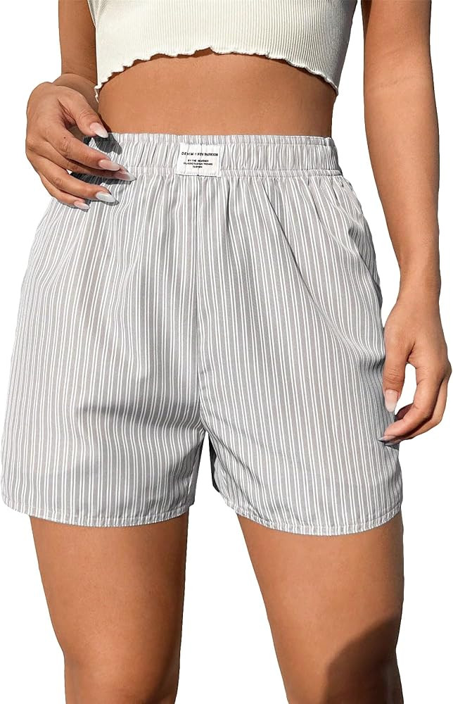 SOLY HUX Women's Striped Shorts Elastic High Waisted Straight Leg Summer Shorts | Amazon (US)