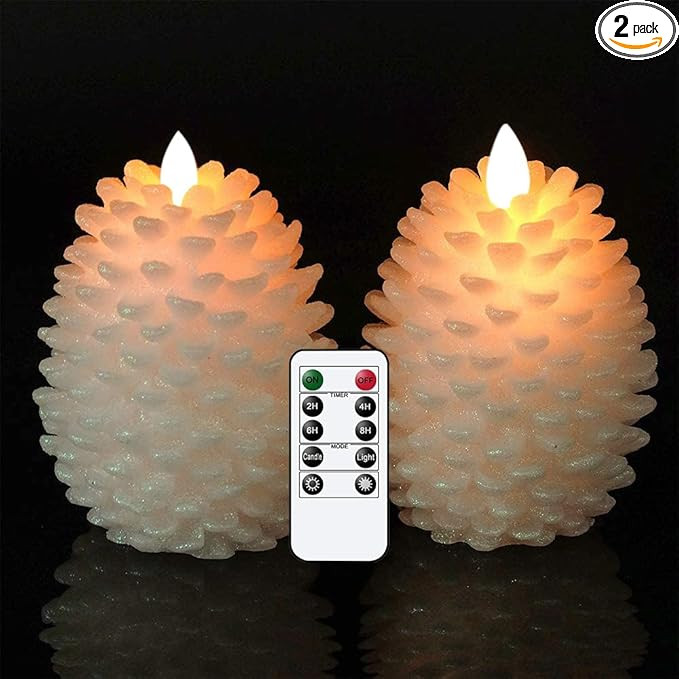 Wondise Pine Cone Flameless Flickering Candles with Remote and Timer, Set of 2 Battery Operated L... | Amazon (US)