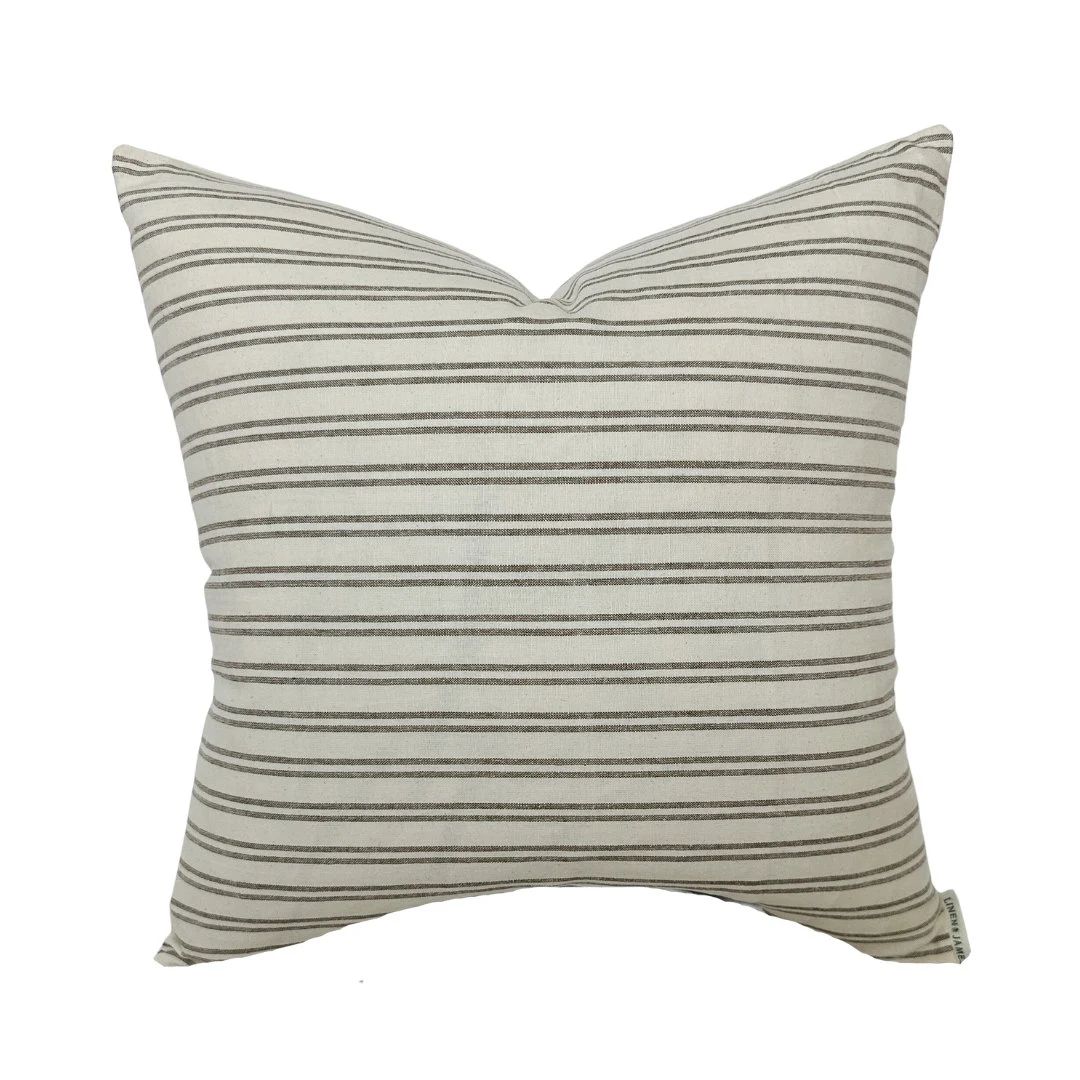 Hewitt Ivory Brown Stripe Pillow Cover Cream Tan Stripe Designer Fabric Neutral Home Decor 18x18 ... | Etsy (US)
