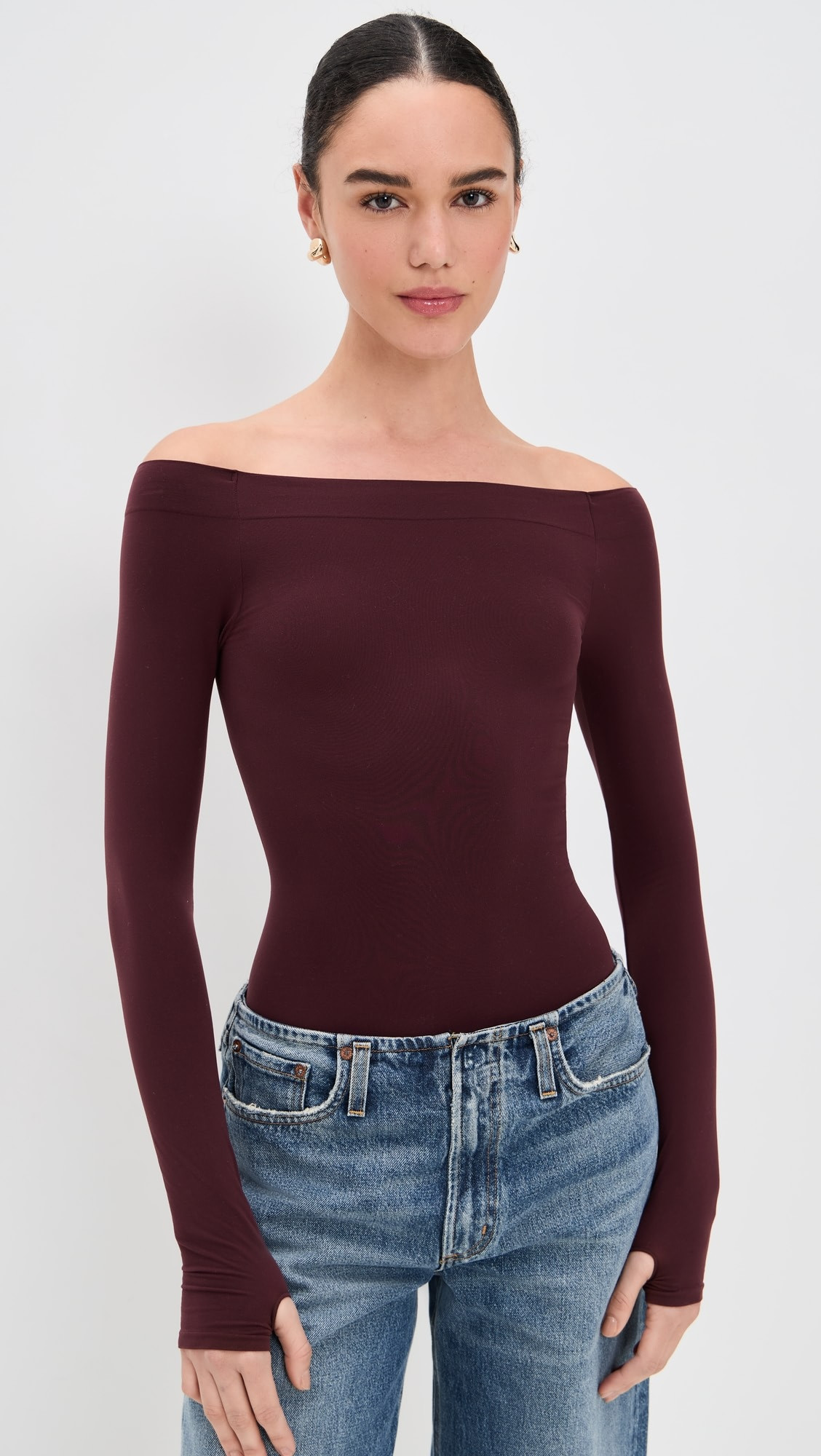 Ballet Off-Shoulder Bodysuit with Thumbholes | Shopbop