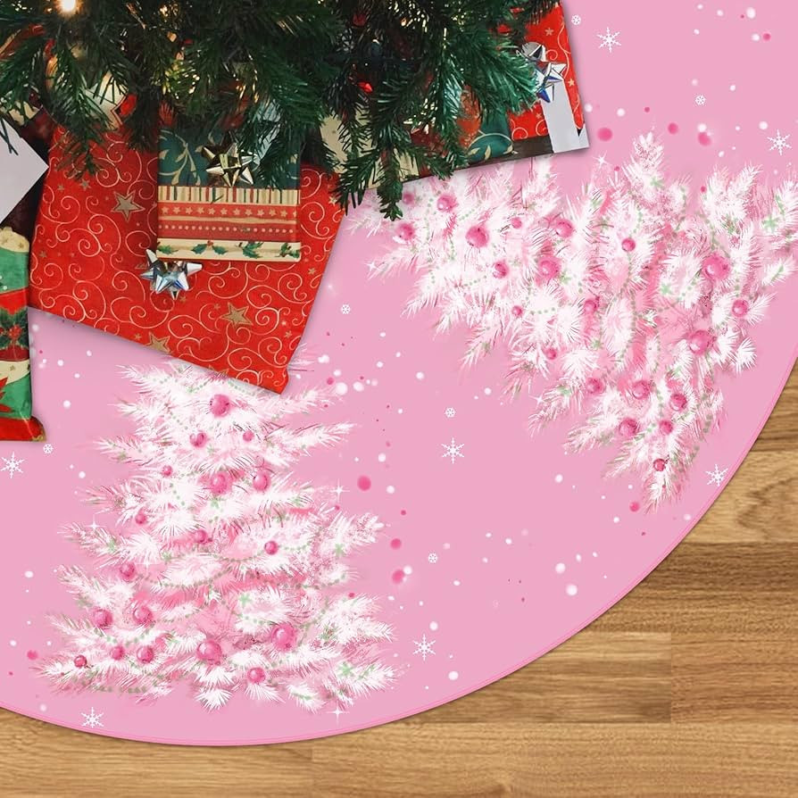 Christmas Tree Skirt Pink Christmas Tree Skirt 48inch Xmas Winter Tree Skirt for Christmas Indoor... | Amazon (US)