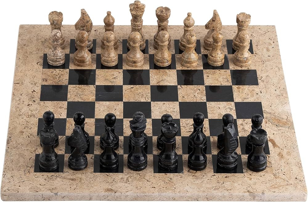 Handmade Marble Chess Set -15x15 Inches- Full Handcrafted Chess Board and Pieces -Fossil Black | Amazon (US)