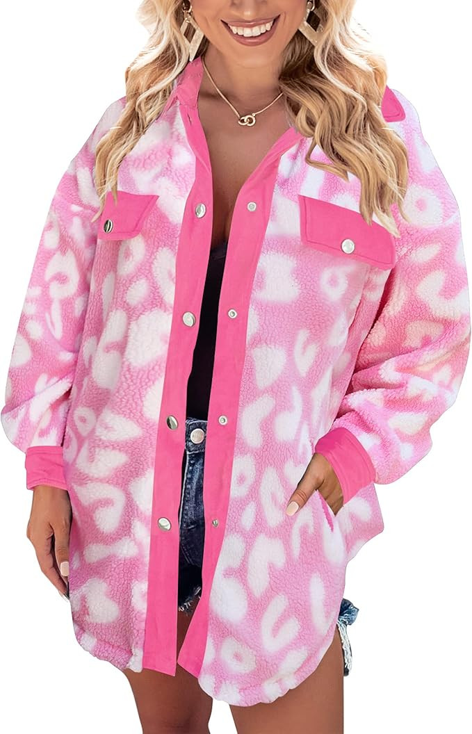 LookbookStore Womens 2023 Winter Leopard Cardigans Oversized Fleece Sherpa Faux Fur Coats | Amazon (US)