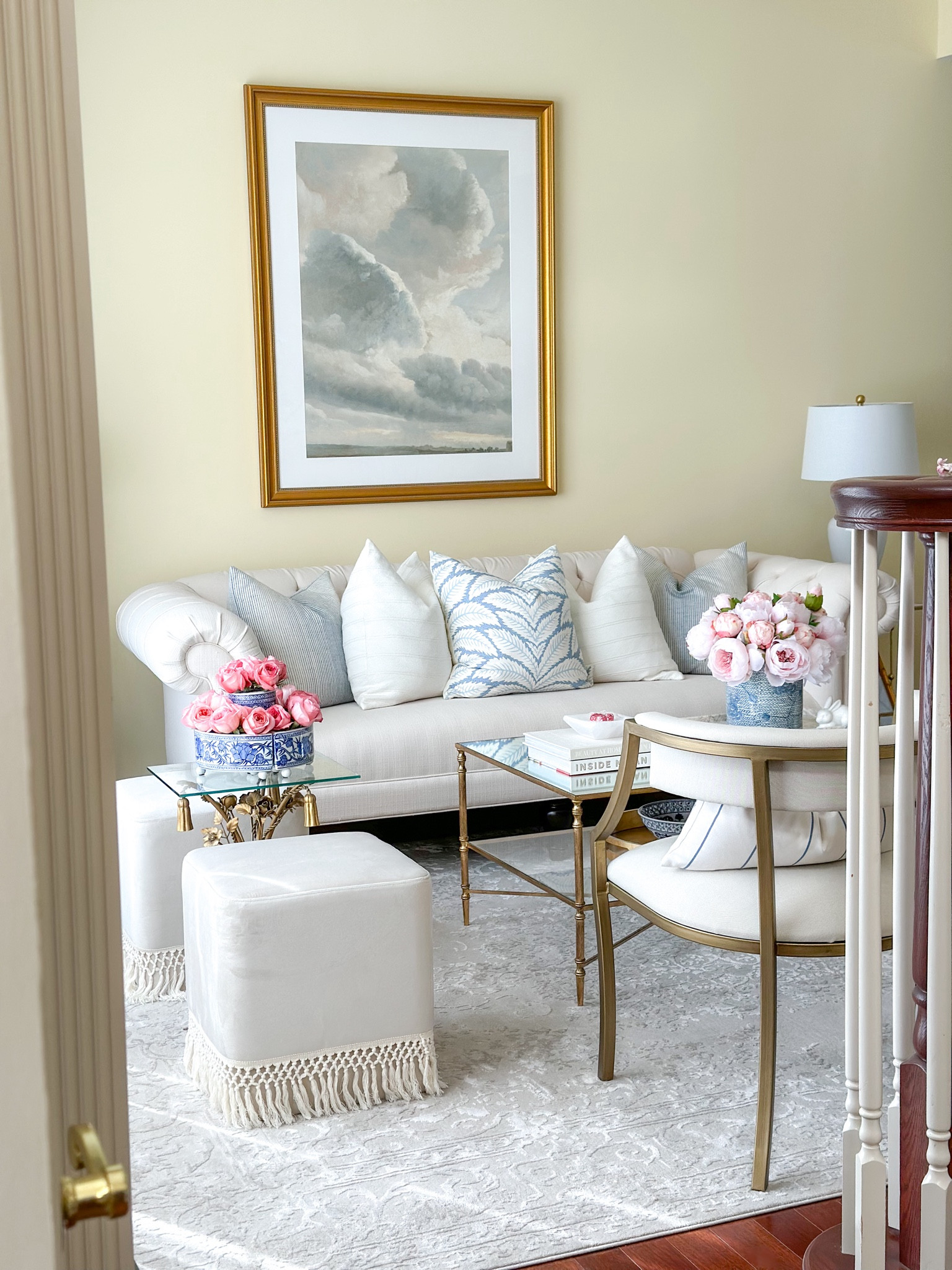 Shop my spring living room!

Floral arranger, chinoiserie, fringe ottoman, tufted sofa, accent chairs, gold chairs, gold coffee table, cloud art, sky art, gold frame, throw pillows, blue and white home, pink flowers, peonies, land of pillows, Ballard designs, grand millennial, transitional home decor

#LTKSeasonal #LTKhome #LTKfindsunder100