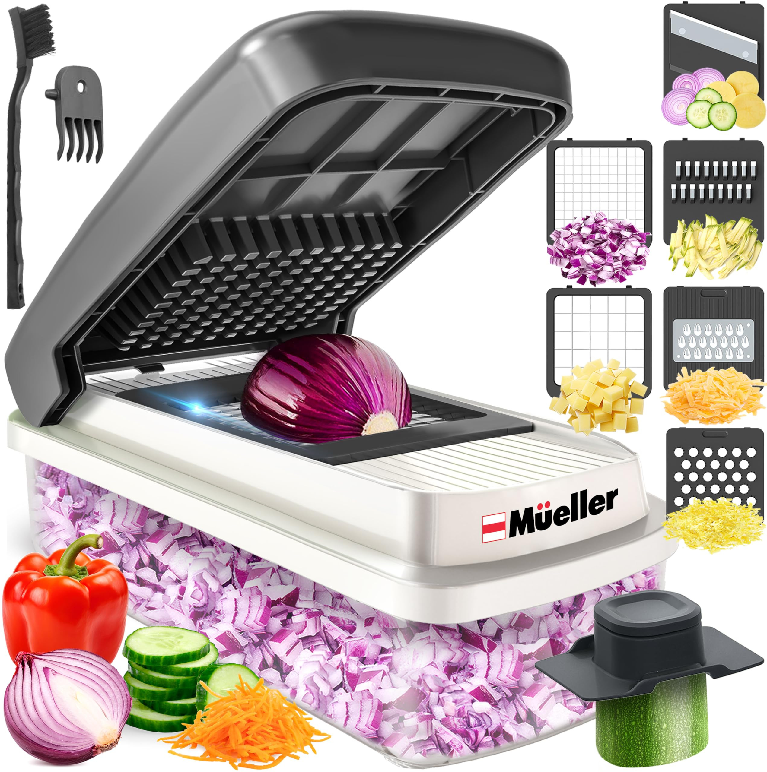 Mueller Vegetable Chopper Mandoline Slicer, Food Veggie Chopper, Cheese Grater, Onion Vegetable C... | Amazon (US)