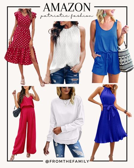 Patriotic fashion all from Amazon perfect for 4th of July and summer entertaining. 
Forth of July fashion
July 4th fashion
Red dress
White dress
Blue dress
Red romper
Red jumpsuit
White sweatshirt
Blue Romper
Blue Jumpsuit

#liketkit #LTKunder50 
@shop.ltk

#LTKstyletip #LTKSeasonal
