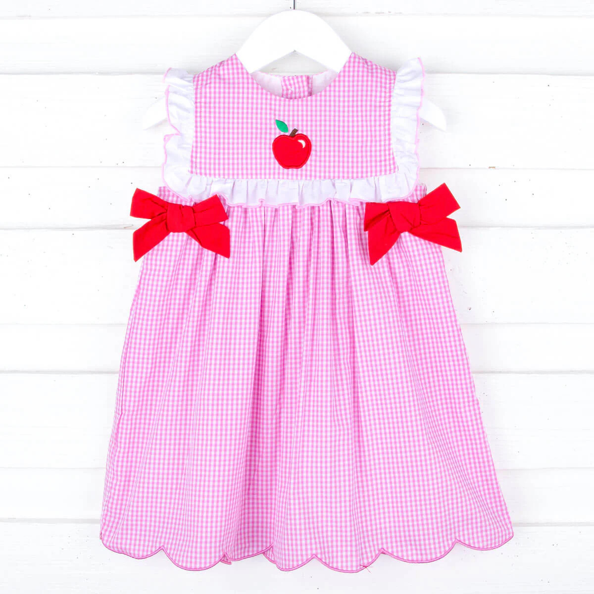 Apple Ruffle Bodice Pink Gingham  Bib Dress | Classic Whimsy