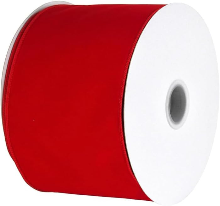 Homeford Velvet Christmas Ribbon Wired Edge, 4-Inch, 50-Yard, Red | Amazon (US)