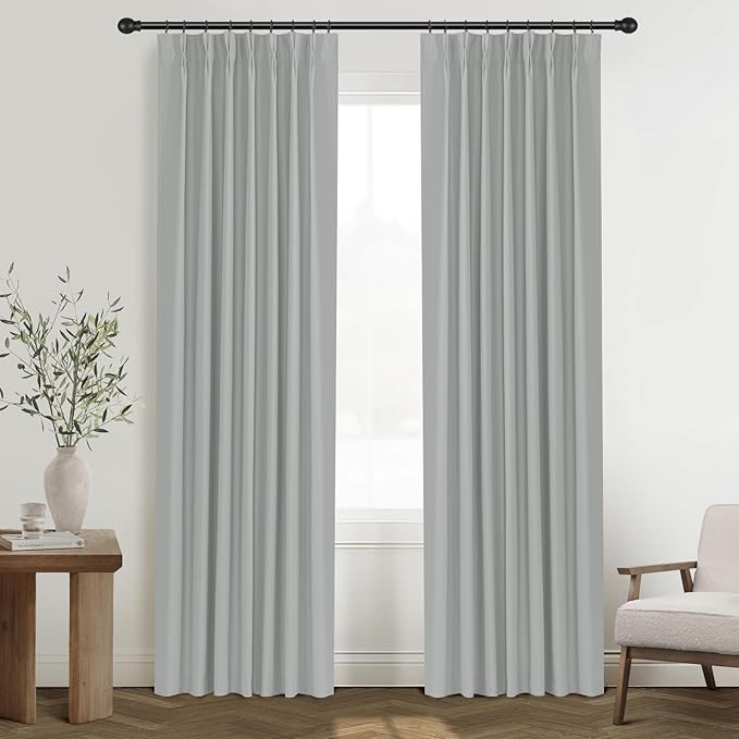 Pinch Pleated Curtains Blackout with Hooks, Pleat Drapes 96 Inches Long, Room Darkening Curtain f... | Amazon (US)