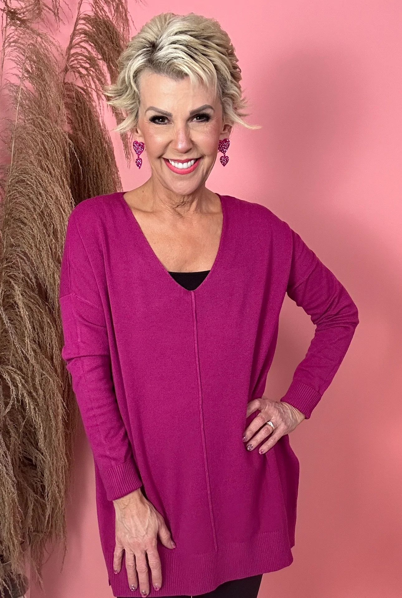 Magenta Tunic Sweater | Peppered with leopard