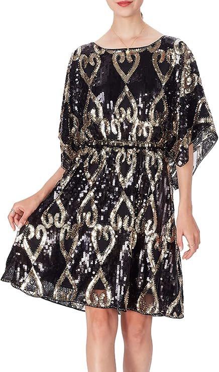 Anna-Kaci Women's Fashion Sequins Half Sleeve Boat Neck Loose Stretch Tunic Blouses Mini Dresses | Amazon (US)