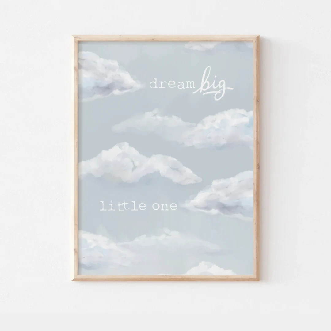 Dream Big Little One Print, Neutral Nursery Artwork, Stars and Moon Nursery Art Print, Cloud Baby... | Etsy (US)