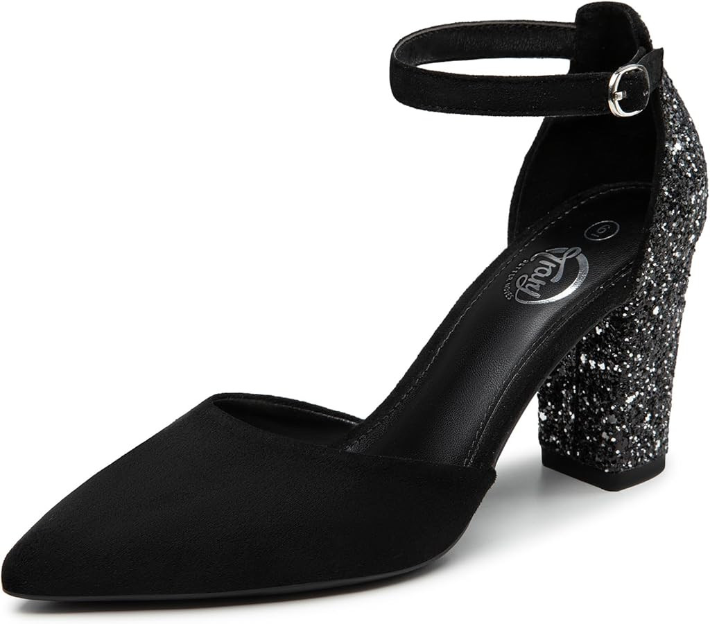 Trary Women's Heels,Women's Pumps,Black Nude Heels for Women,Chunky Heels for Women,Closed Toe He... | Amazon (US)