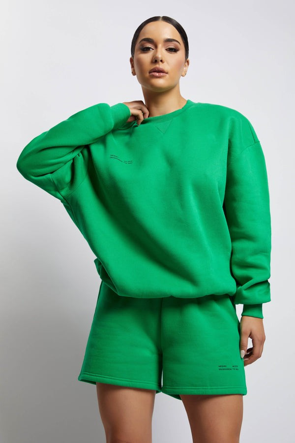 Jaz Oversized Fleeceback Crew Neck Jumper - Bright Green | MESHKI US