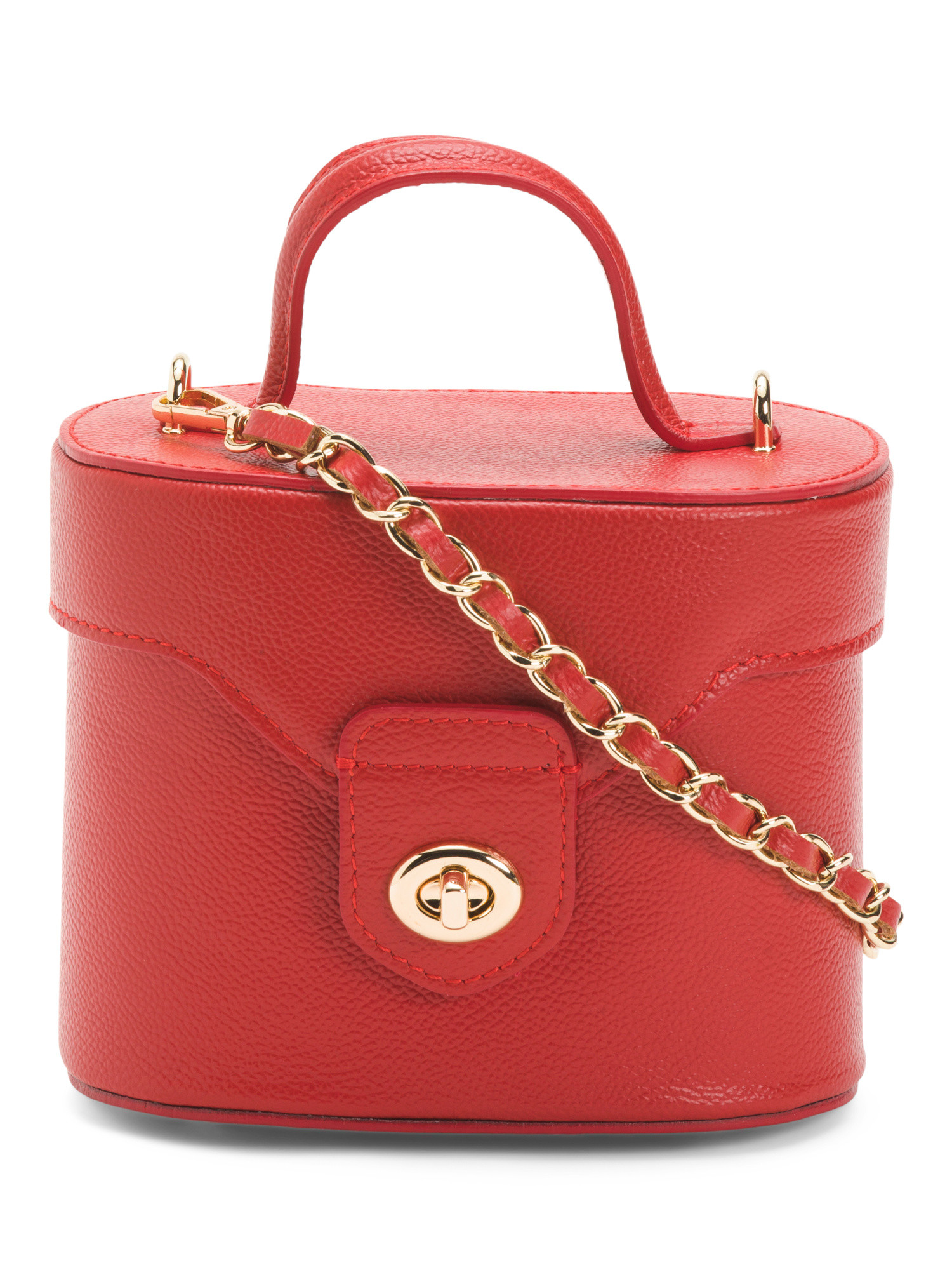 Made In Italy Leather Vanity Round Carry Case With Shoulder Strap | TJ Maxx