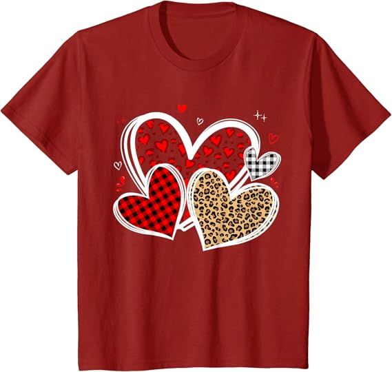 Girls Valentines Day Shirts Hearts Love Leopard Red Plaid T-Shirt | Amazon (US)
