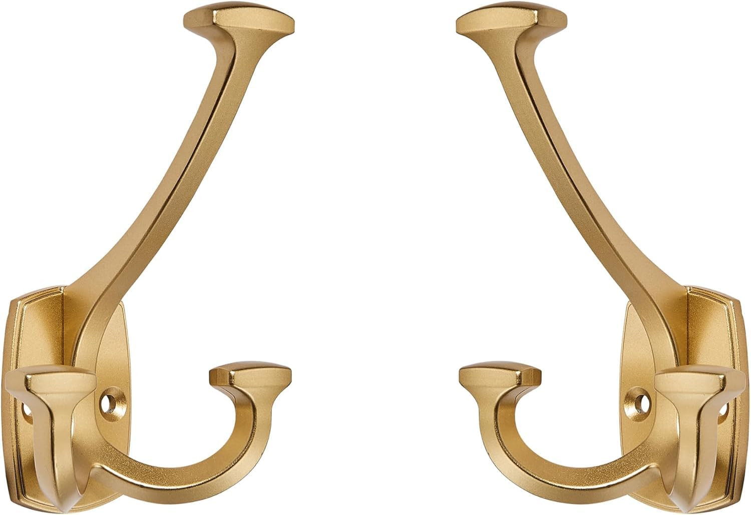 2 Pack Brushed Gold Coat Hooks Solid Zinc Heavy Duty Double-Sided Coat Hooks for Hanging Hat Towel Key Robe Scarf Bag Cap | Amazon (US)