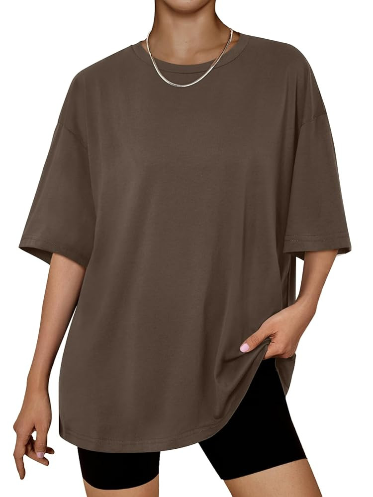 Trendy Queen Womens Oversized Summer T Shirts Fashion Workout Plus Size Tops Short Sleeve Beach V... | Amazon (US)