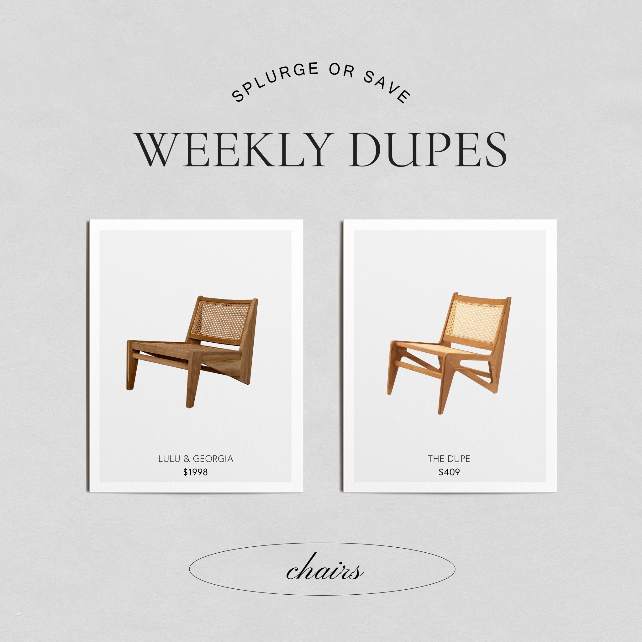 Cane rattan armless side chair dupe. Splurge or save?
