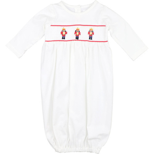 White Knit Smocked Nutcracker Baby Gown | Cecil and Lou