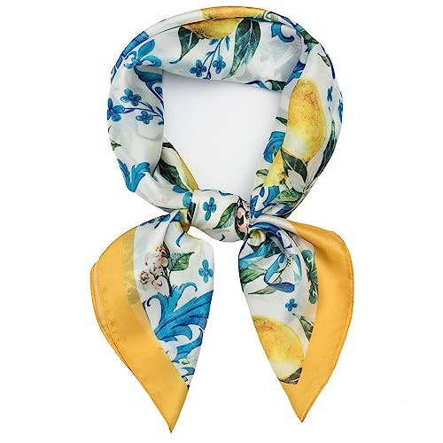 NaSoPerfect Silk Like Scarf Square Handkerchief Satin Ribbon Lemon Print Neck Scarfs for Women 21'' x 21" | Amazon (US)
