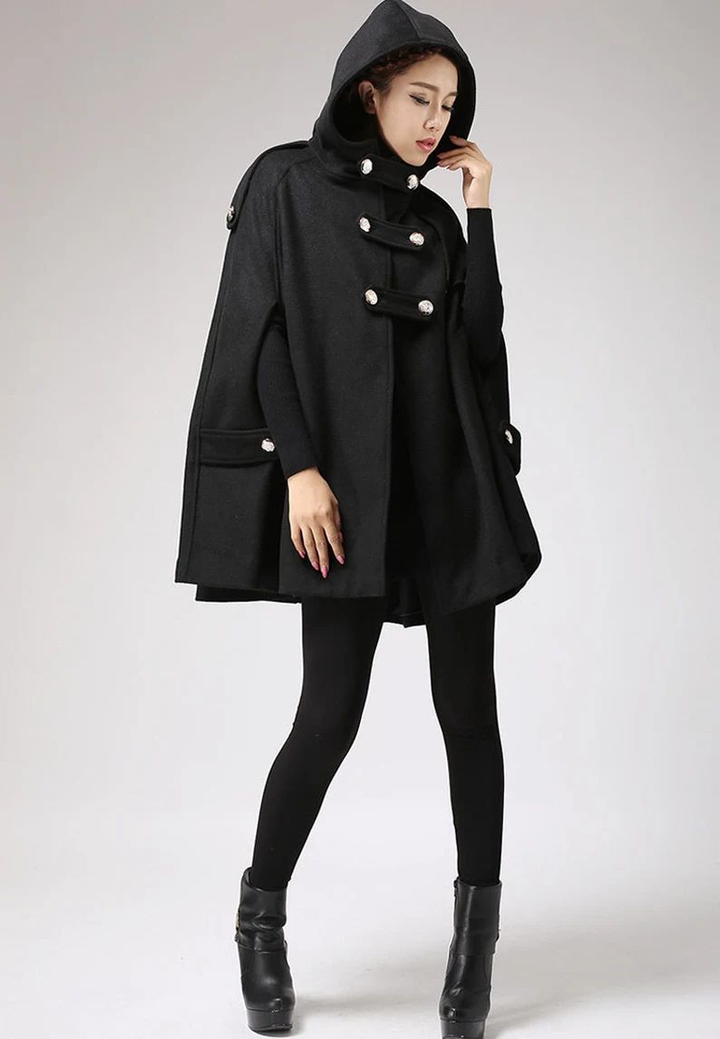Black cape Cape coat Wool cape Women cape Hooded cape | Etsy | Etsy (US)